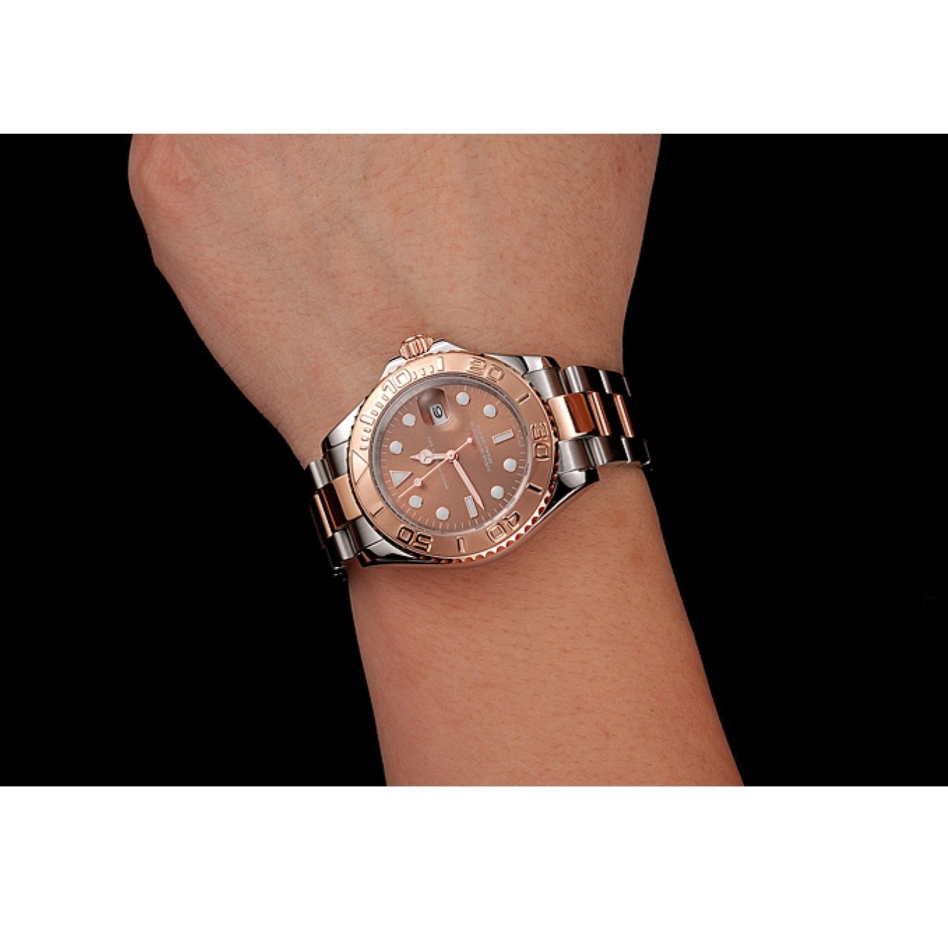 Aaa replica Stainless Master Rolex Yacht Rose Bracelet 1453864 Gold Two Tone Steel Dial 0821